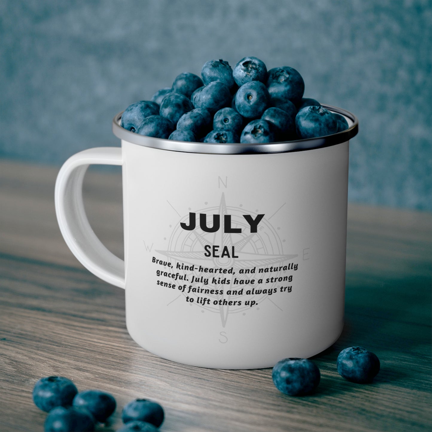 July Seal Kids Sea Life Birth Month Enamel 12oz Camping Mug