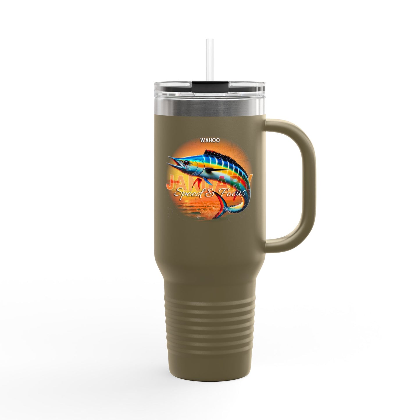 January Wahoo Birth Month 40oz Travel Mug with Handle