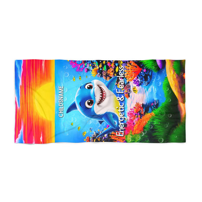 Personalized Kids Beach Towel – Vibrant Shark Design – Energetic & Fearless