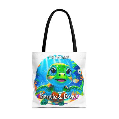 Personalized Kids Turtle Beach Tote Bag – Gentle & Brave – Custom Sea Life Bag with Name