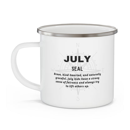 July Seal Kids Sea Life Birth Month Enamel 12oz Camping Mug