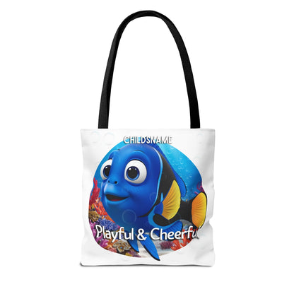 Personalized Kids Blue Tang Beach Tote Bag – Playful & Cheerful – Custom Sea Life Bag with Name