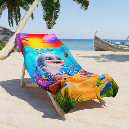 Personalized Kids Beach Towel Vibrant Dolphin Design Smart & Playful
