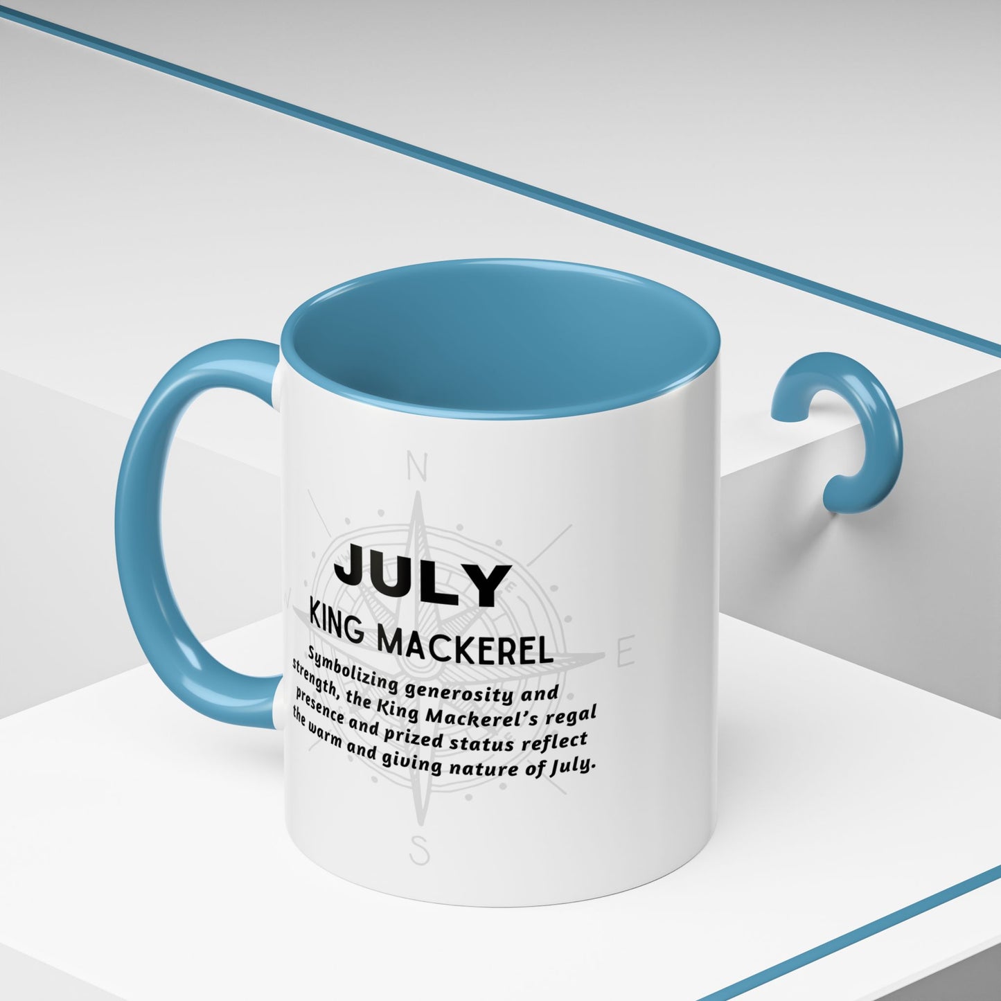 Colorful July King Mackerel Birth Month Accent Coffee Mug with Colored Handle