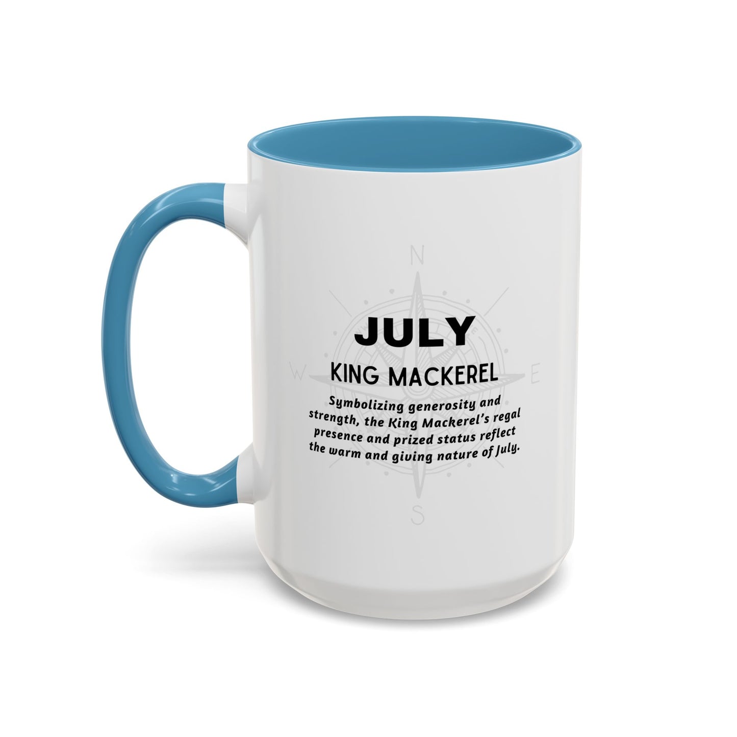 Colorful July King Mackerel Birth Month Accent Coffee Mug with Colored Handle