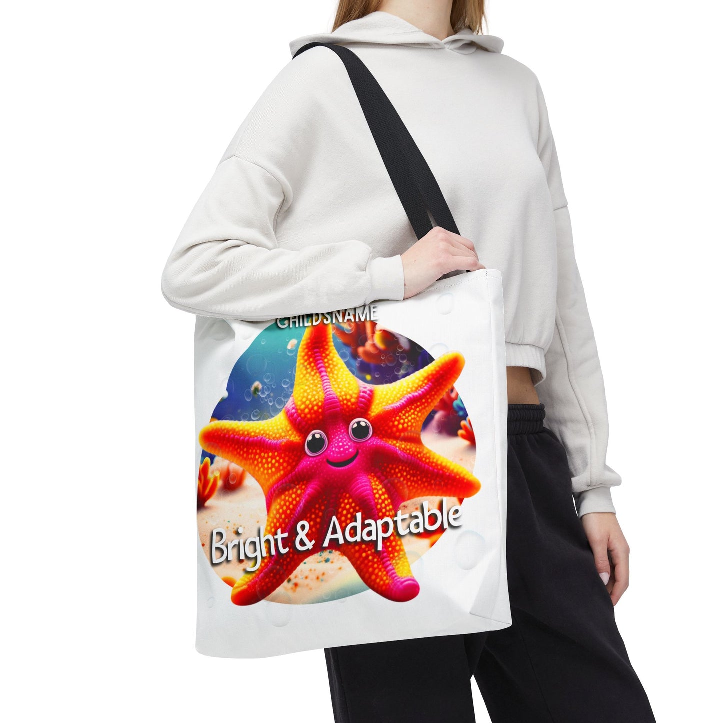 Personalized Kids Starfish Beach Tote Bag – Bright & Adaptable – Custom Sea Life Bag with Name