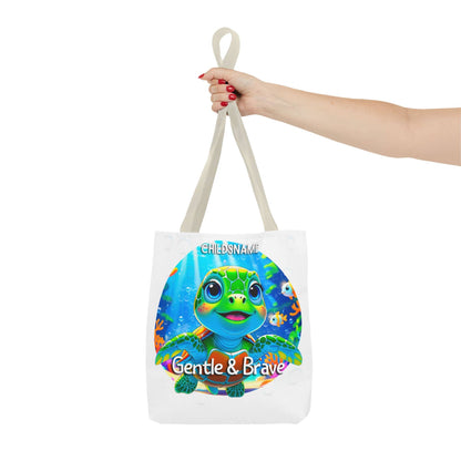 Personalized Kids Turtle Beach Tote Bag – Gentle & Brave – Custom Sea Life Bag with Name