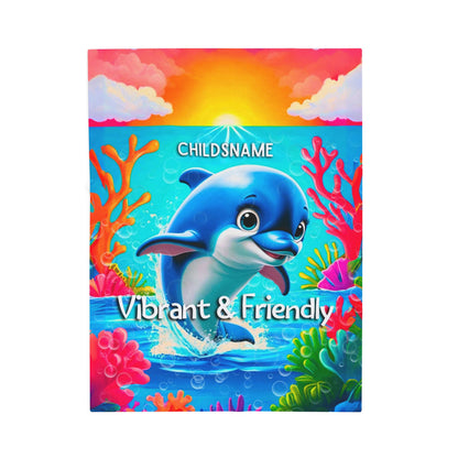 Personalized Kids Dolphin Plush Blanket – Vibrant & Friendly