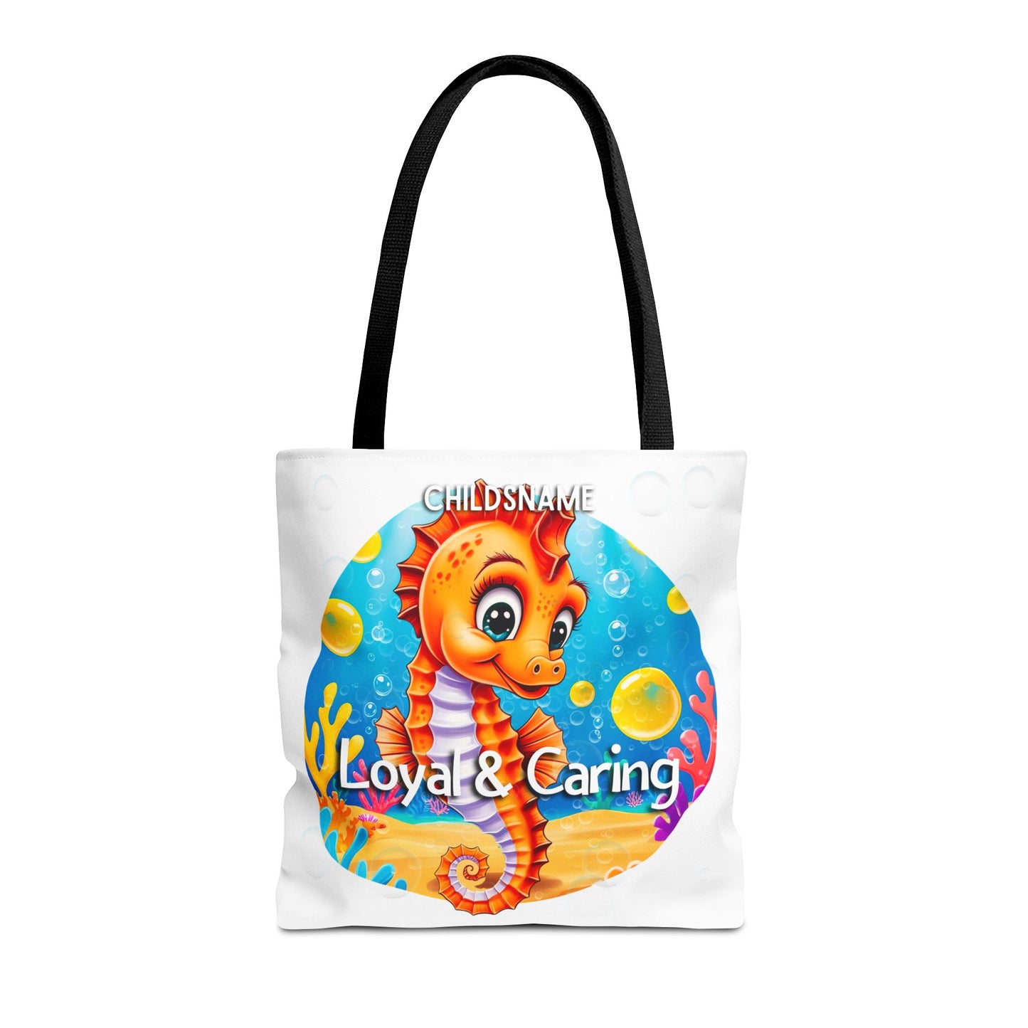 Personalized Kids Seahorse Beach Tote Bag – Loyal & Caring – Custom Sea Life Bag with Name