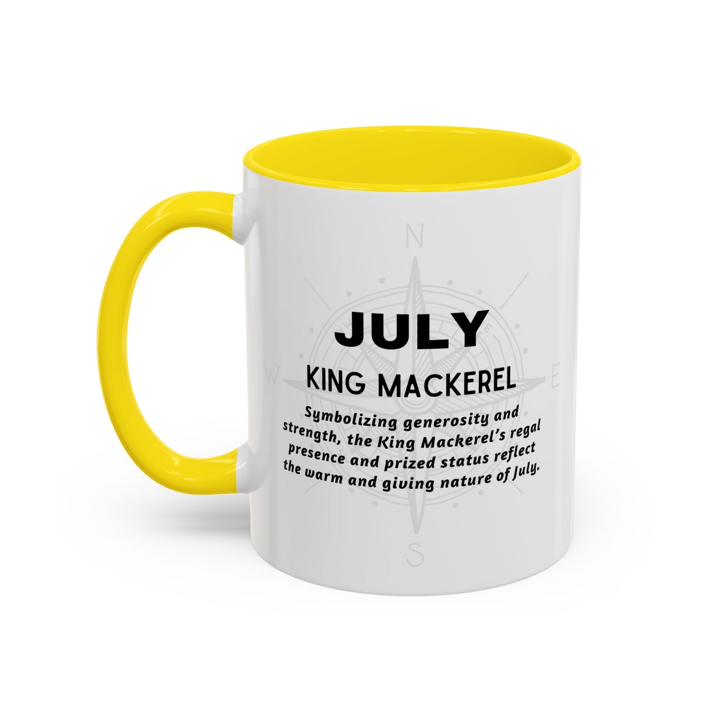 Colorful July King Mackerel Birth Month Accent Coffee Mug with Colored Handle