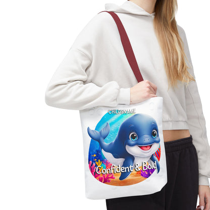 Personalized Kids Whale Beach Tote Bag – Confident & Bold – Custom Sea Life Bag with Name
