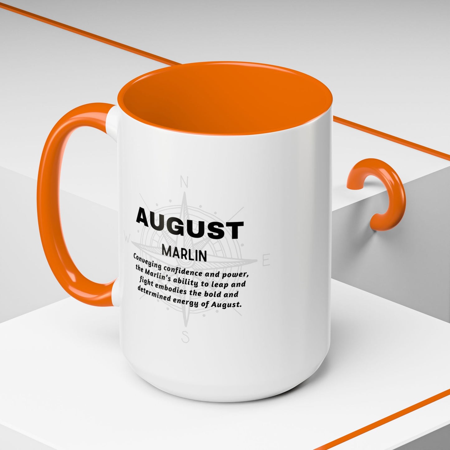 Colorful August Marlin Birth Month Accent Coffee Mug with Colored Handle