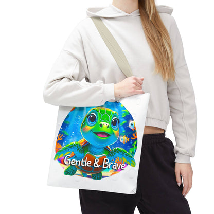 Personalized Kids Turtle Beach Tote Bag – Gentle & Brave – Custom Sea Life Bag with Name