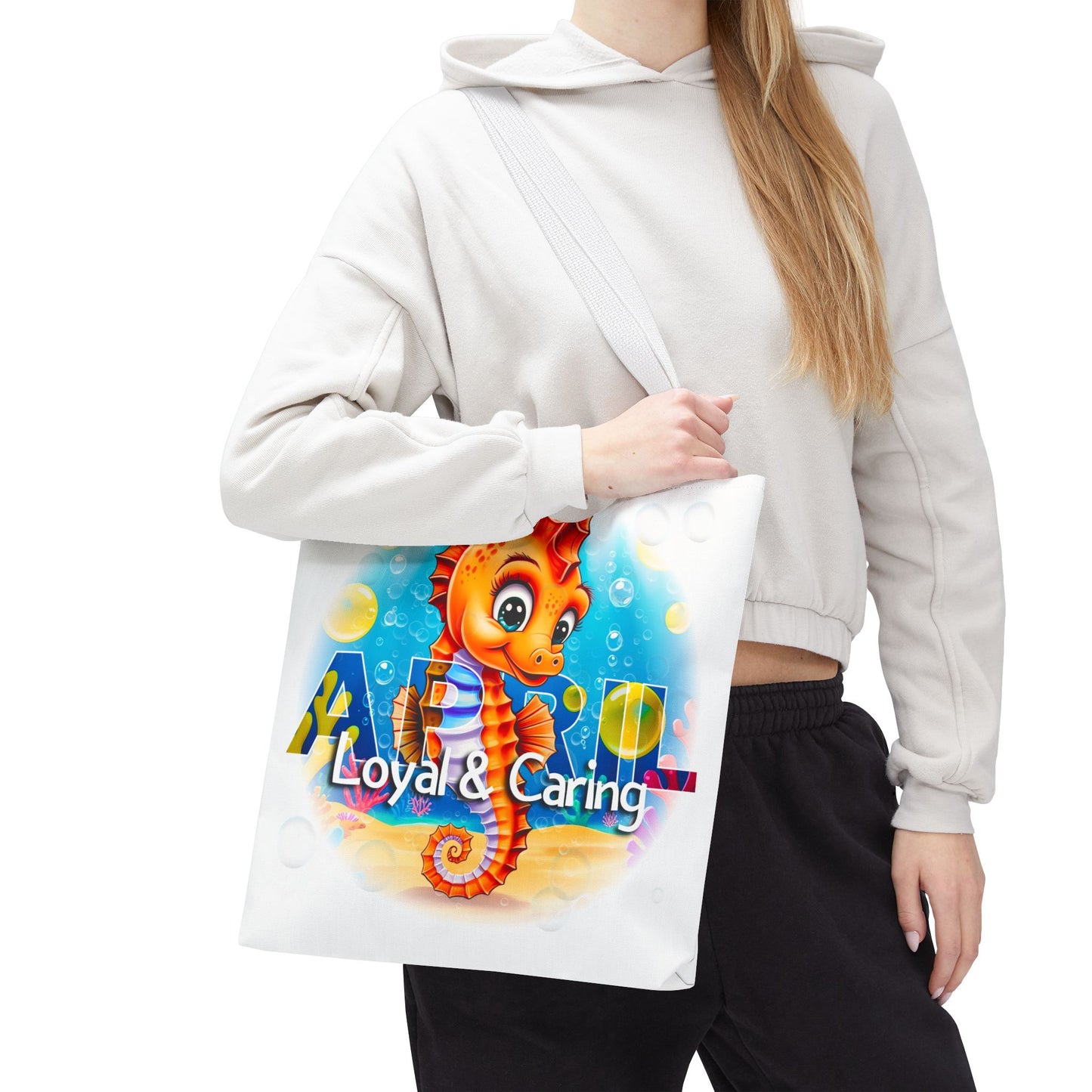 Kids Colorful April Seahorse Birth Month Tote Bag