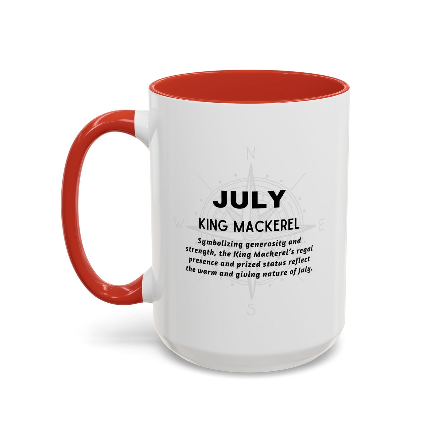 Colorful July King Mackerel Birth Month Accent Coffee Mug with Colored Handle