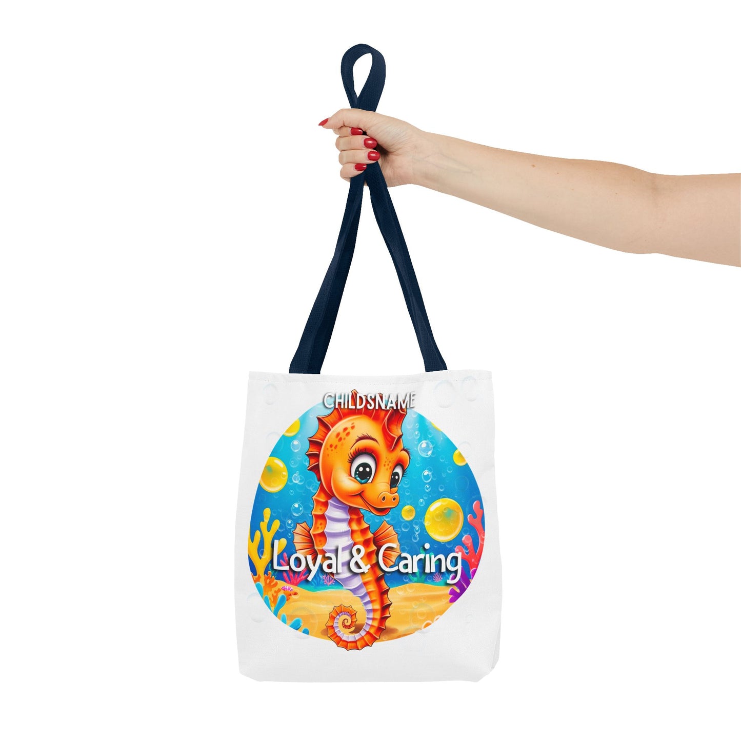Personalized Kids Seahorse Beach Tote Bag – Loyal & Caring – Custom Sea Life Bag with Name