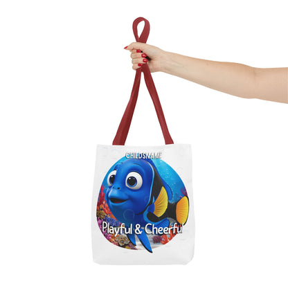 Personalized Kids Blue Tang Beach Tote Bag – Playful & Cheerful – Custom Sea Life Bag with Name