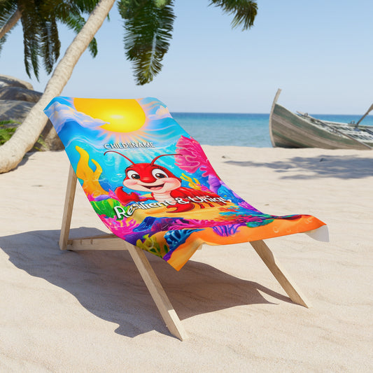 Personalized Kids Beach Towel – Vibrant Lobster Design – Resilient & Unique