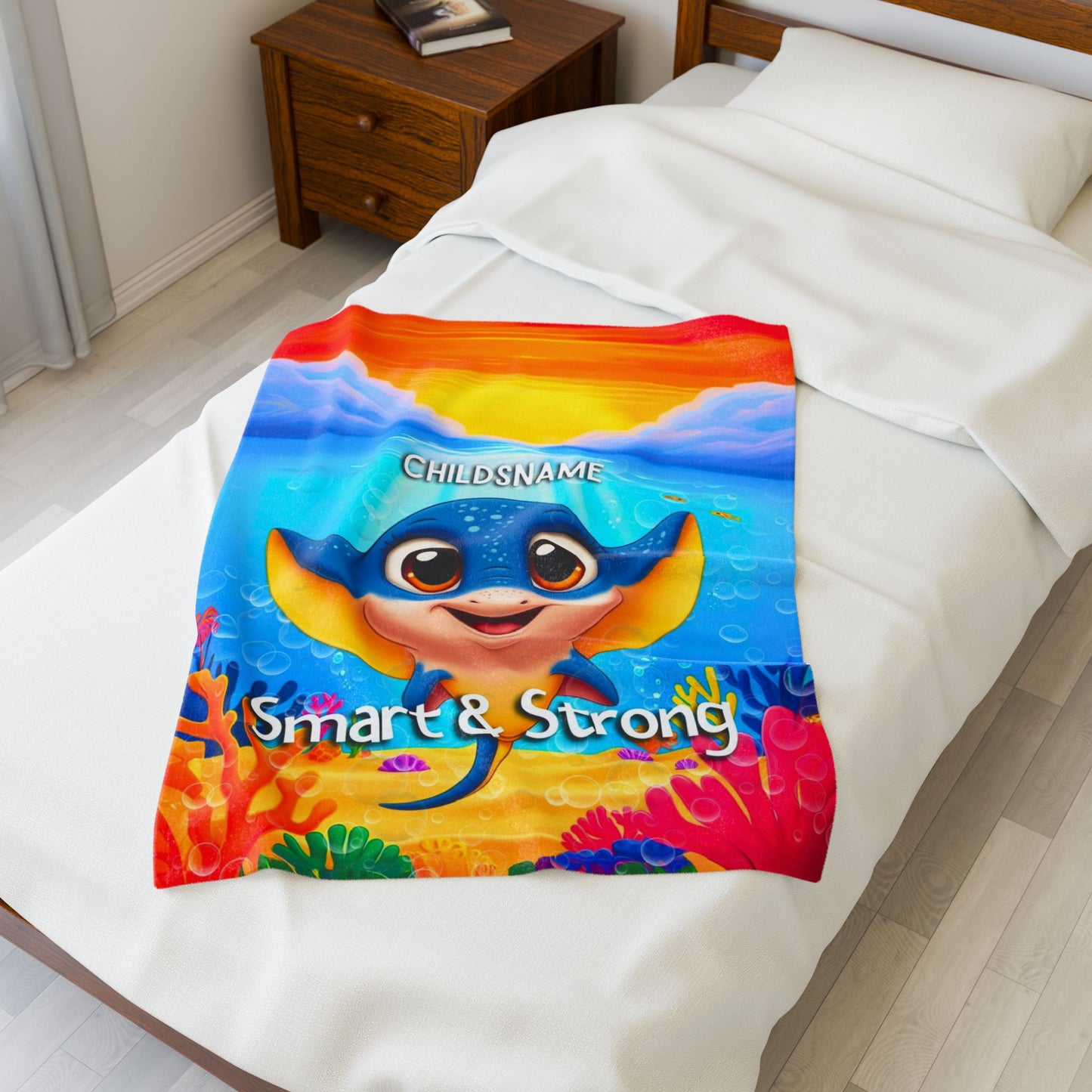 Personalized Kids Stingray Plush Blanket – Smart & Strong