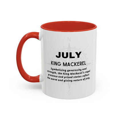 Colorful July King Mackerel Birth Month Accent Coffee Mug with Colored Handle