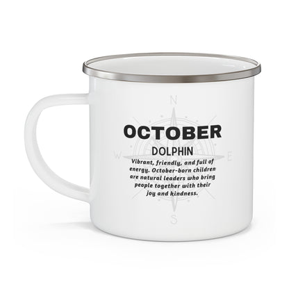 October Dolphin Kids Sea Life Birth Month Enamel 12oz Camping Mug