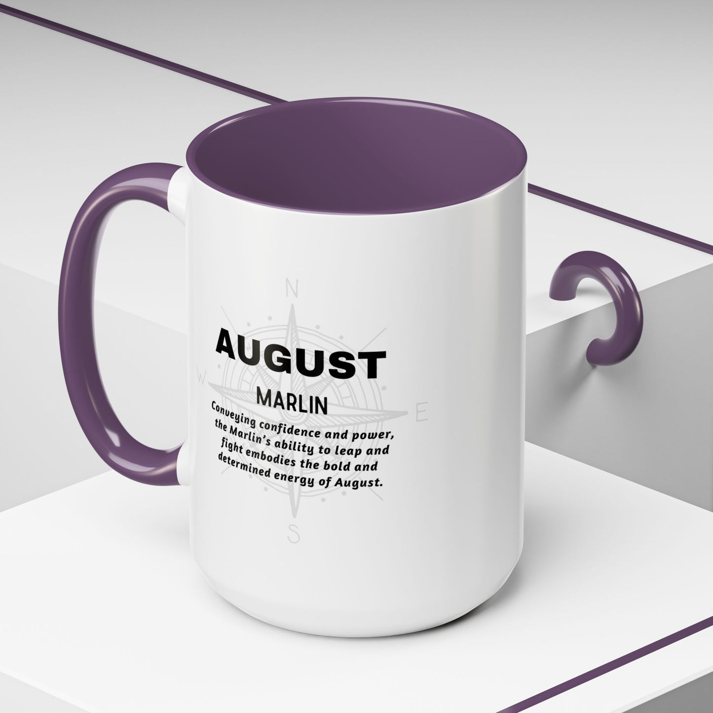 Colorful August Marlin Birth Month Accent Coffee Mug with Colored Handle