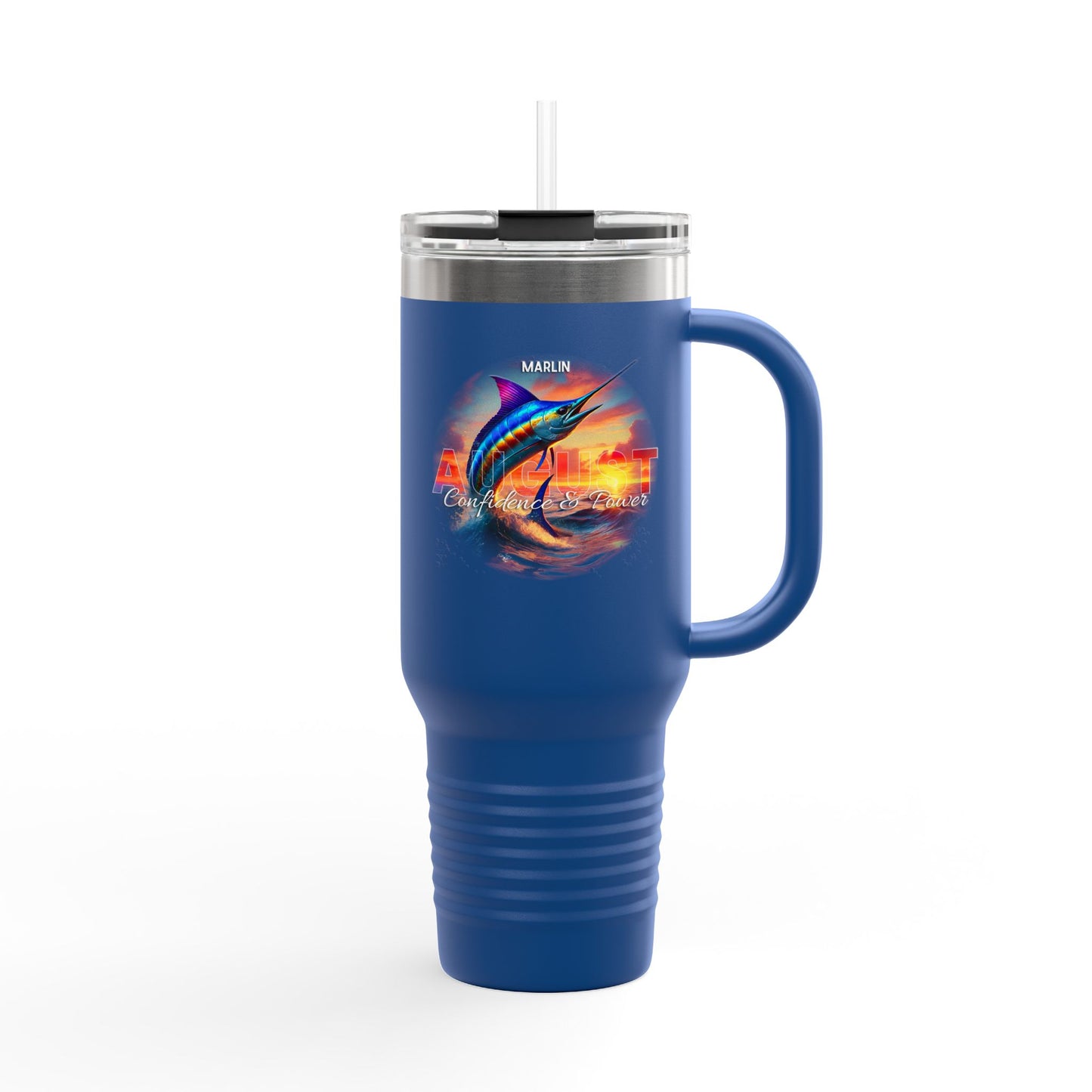 August Marlin Birth Month 40oz Travel Mug with Handle