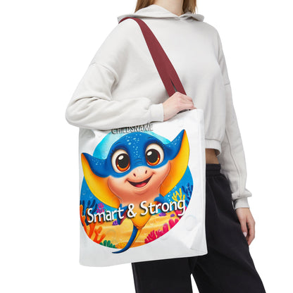 Personalized Kids Stingray Beach Tote Bag – Smart & Strong – Custom Sea Life Bag with Name