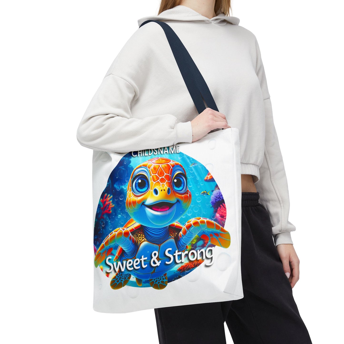 Personalized Kids Turtle Beach Tote Bag Sweet & Strong