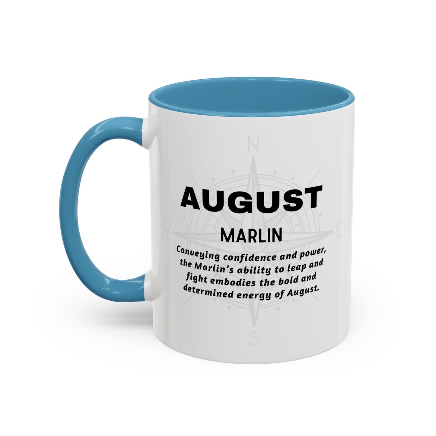 Colorful August Marlin Birth Month Accent Coffee Mug with Colored Handle