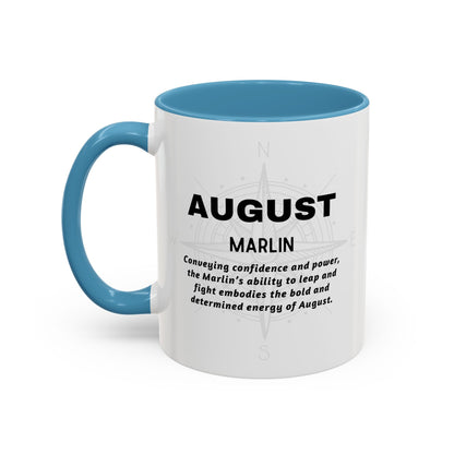 Colorful August Marlin Birth Month Accent Coffee Mug with Colored Handle
