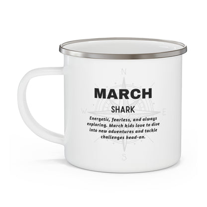 March Shark Kids Sea Life Birth Month Enamel 12oz Camping Mug