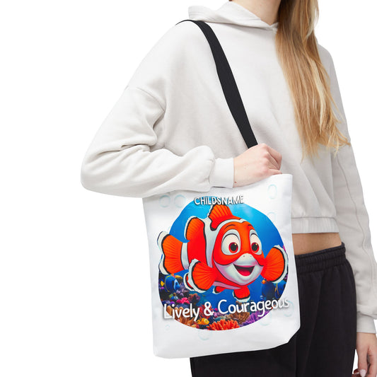 Personalized Kids Clownfish Beach Tote Bag – Lively & Courageous – Custom Sea Life Bag with Name