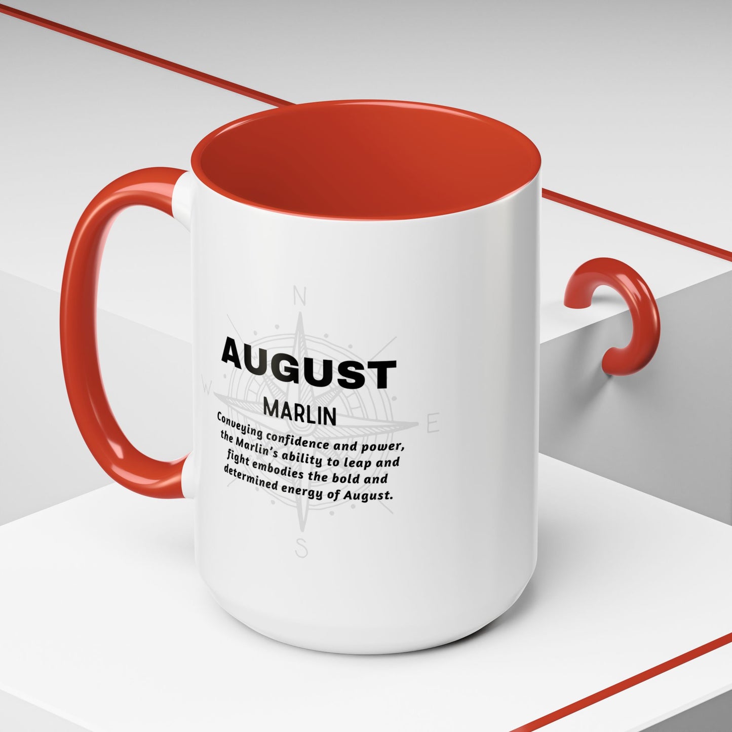 Colorful August Marlin Birth Month Accent Coffee Mug with Colored Handle