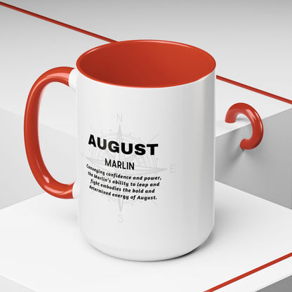 Colorful August Marlin Birth Month Accent Coffee Mug with Colored Handle
