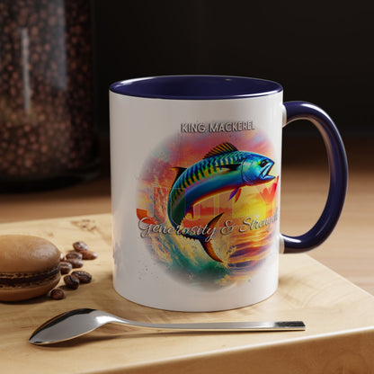 Colorful July King Mackerel Birth Month Accent Coffee Mug with Colored Handle