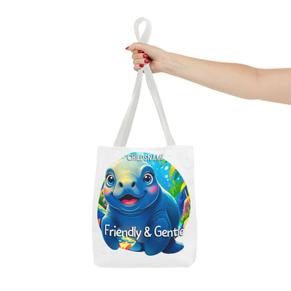 Personalized Kids Manatee Beach Tote Bag Friendly & Gentle