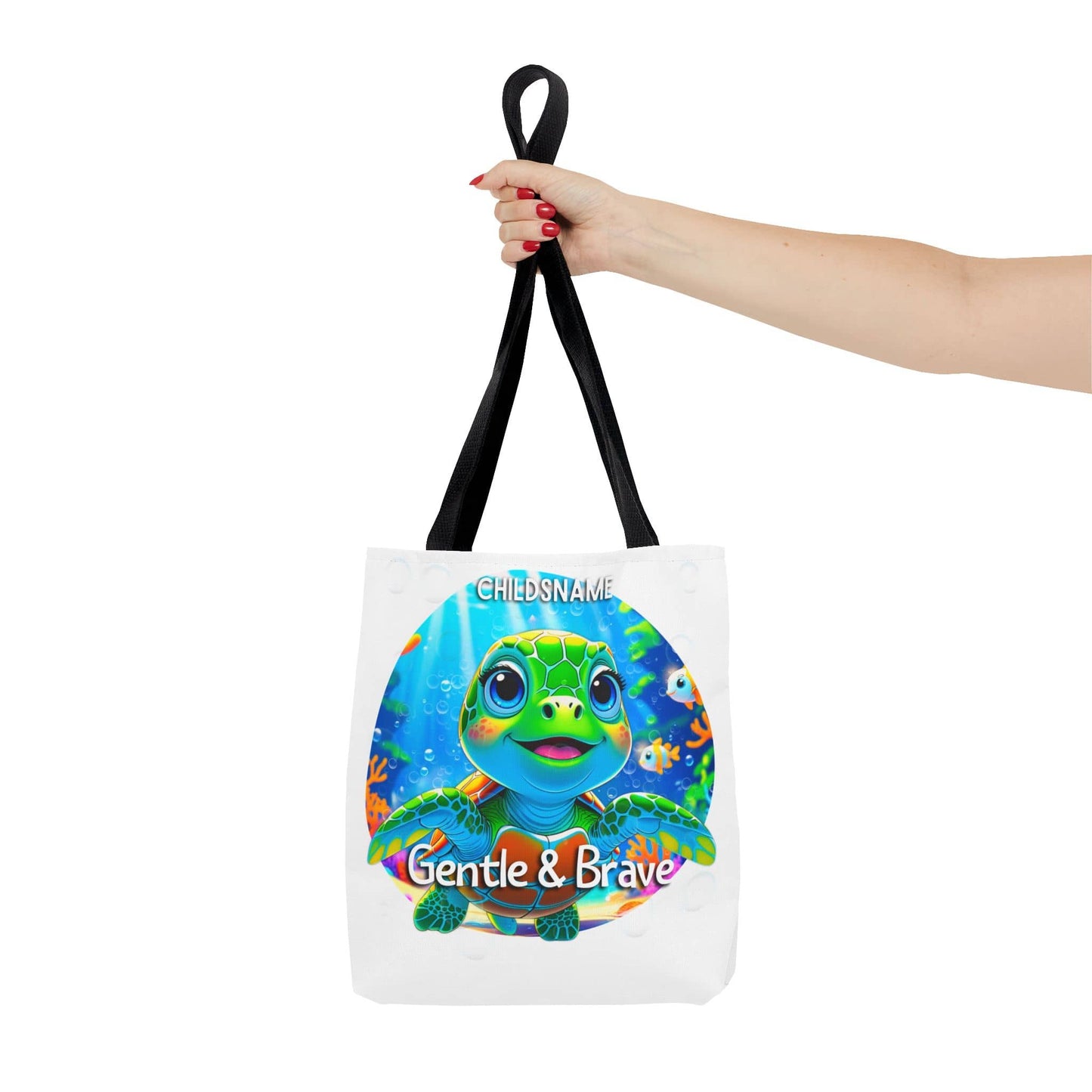 Personalized Kids Turtle Beach Tote Bag – Gentle & Brave – Custom Sea Life Bag with Name