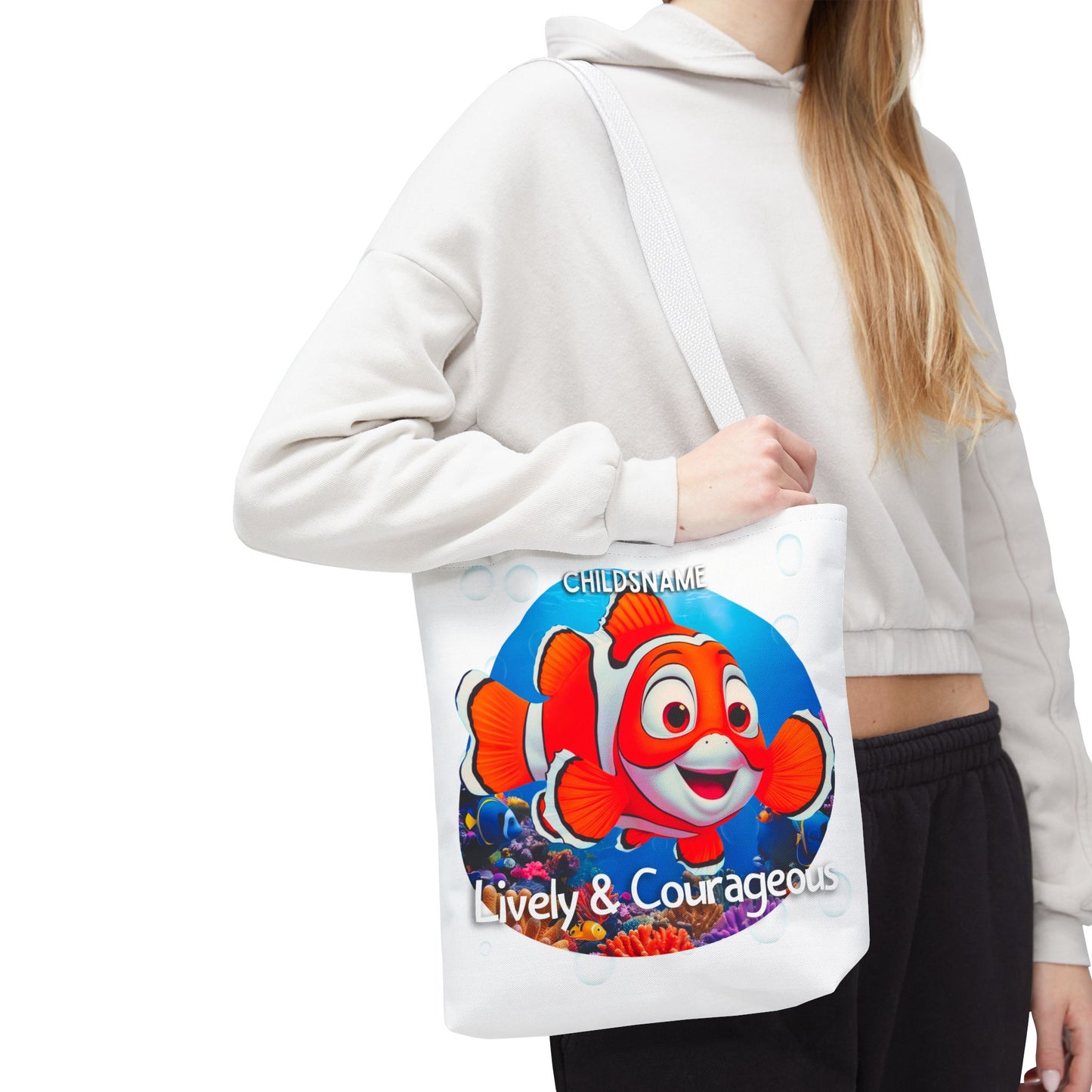 Personalized Kids Clownfish Beach Tote Bag – Lively & Courageous – Custom Sea Life Bag with Name