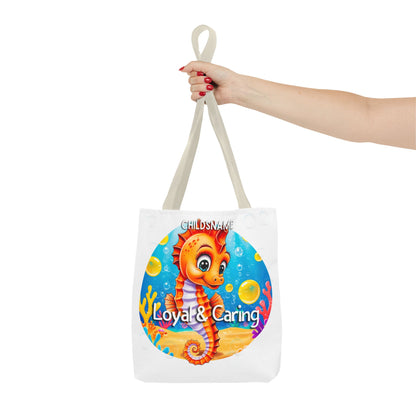 Personalized Kids Seahorse Beach Tote Bag – Loyal & Caring – Custom Sea Life Bag with Name