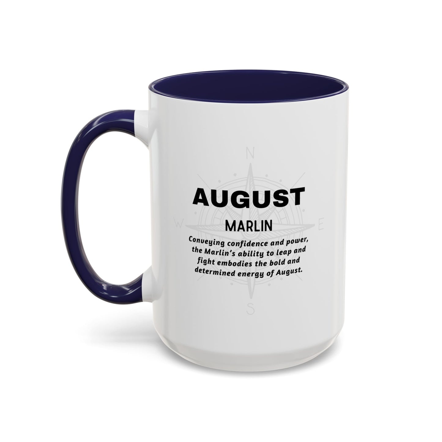 Colorful August Marlin Birth Month Accent Coffee Mug with Colored Handle
