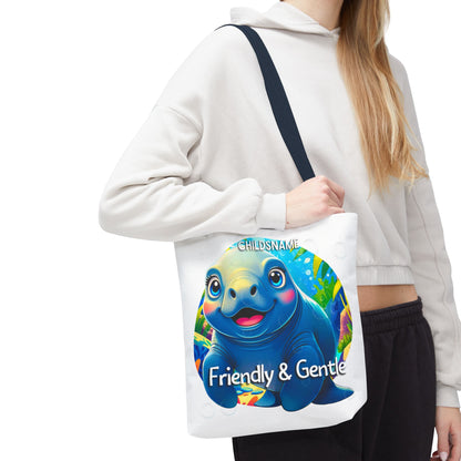 Personalized Kids Manatee Beach Tote Bag Friendly & Gentle
