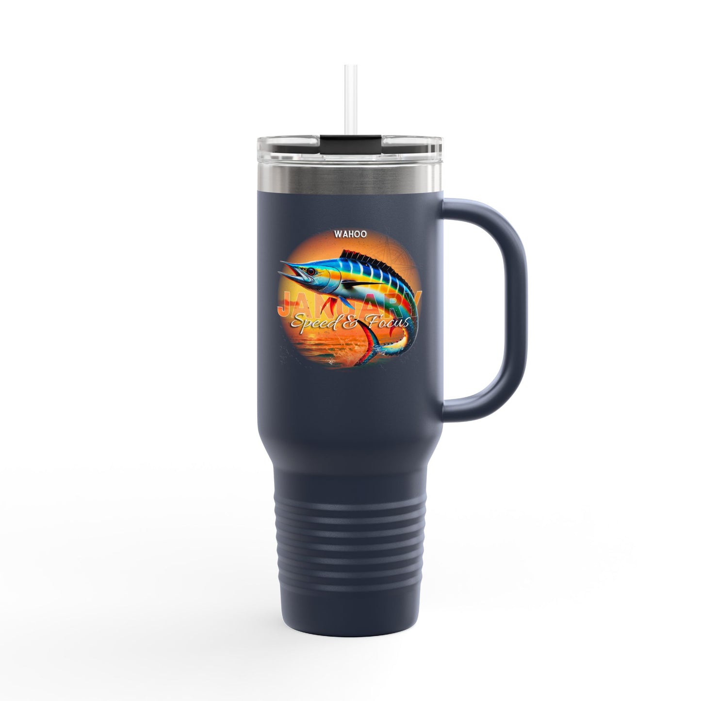 January Wahoo Birth Month 40oz Travel Mug with Handle