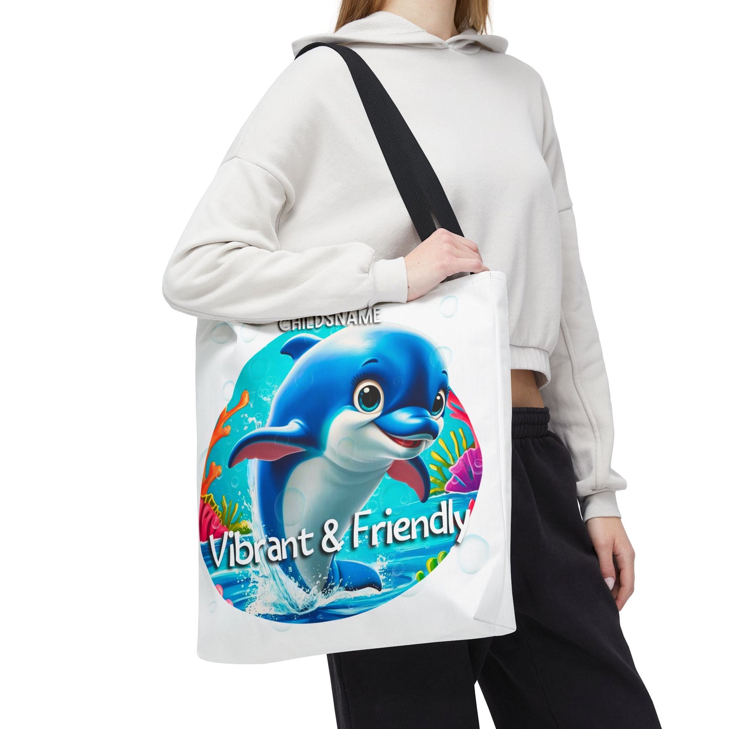 Personalized Kids Dolphin Beach Tote Bag – Vibrant & Friendly – Custom Sea Life Bag with Name