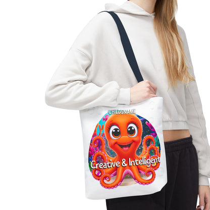 Personalized Kids Octopus Beach Tote Bag – Creative & Intelligent – Custom Sea Life Bag with Name