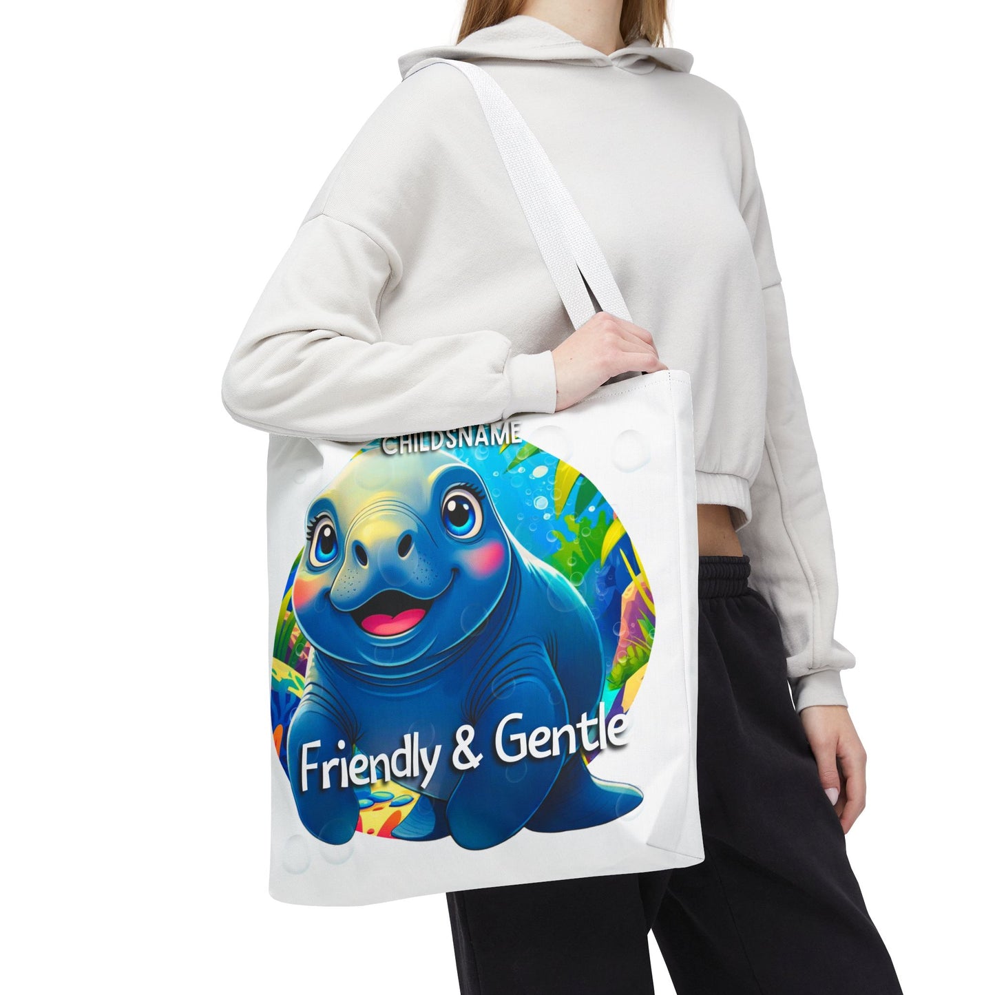 Personalized Kids Manatee Beach Tote Bag Friendly & Gentle