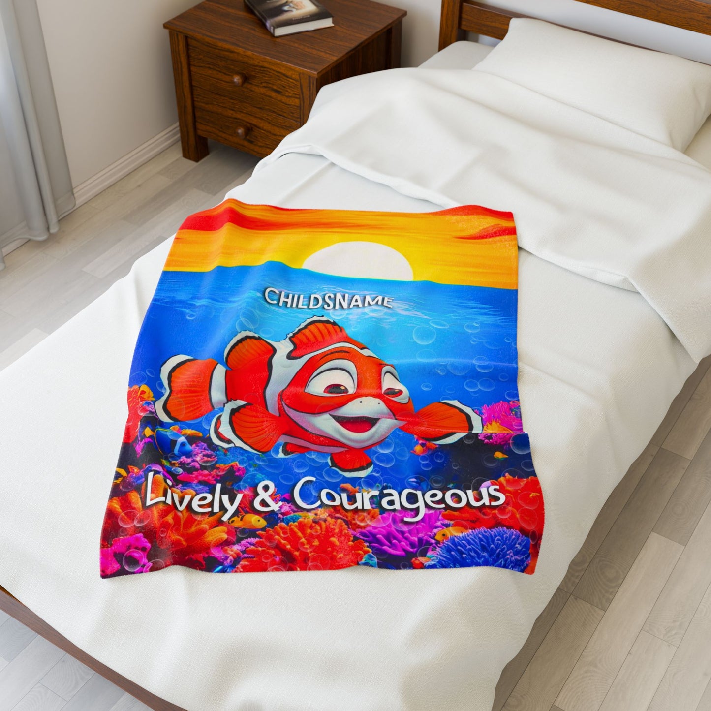 Personalized Kids Clownfish Plush Blanket – Lively & Courageous