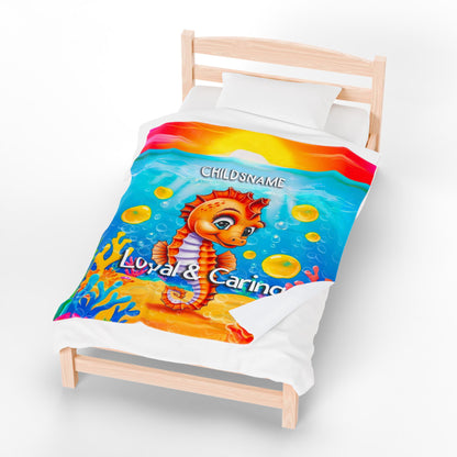 Personalized Kids Seahorse Plush Blanket – Loyal & Caring