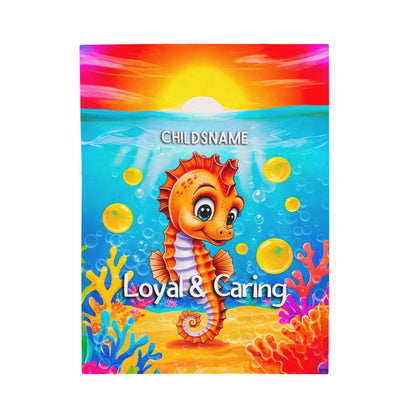 Personalized Kids Seahorse Plush Blanket – Loyal & Caring
