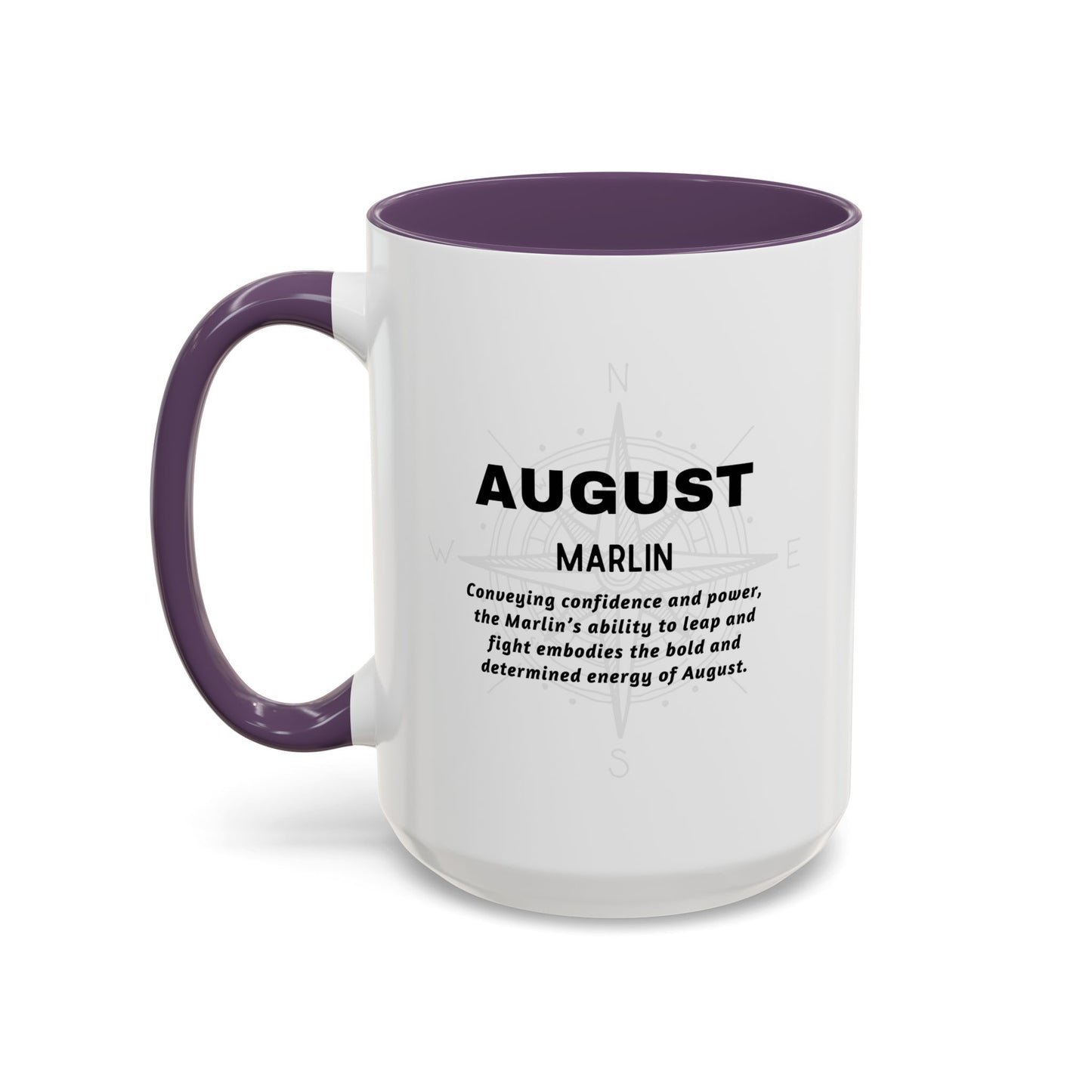 Colorful August Marlin Birth Month Accent Coffee Mug with Colored Handle